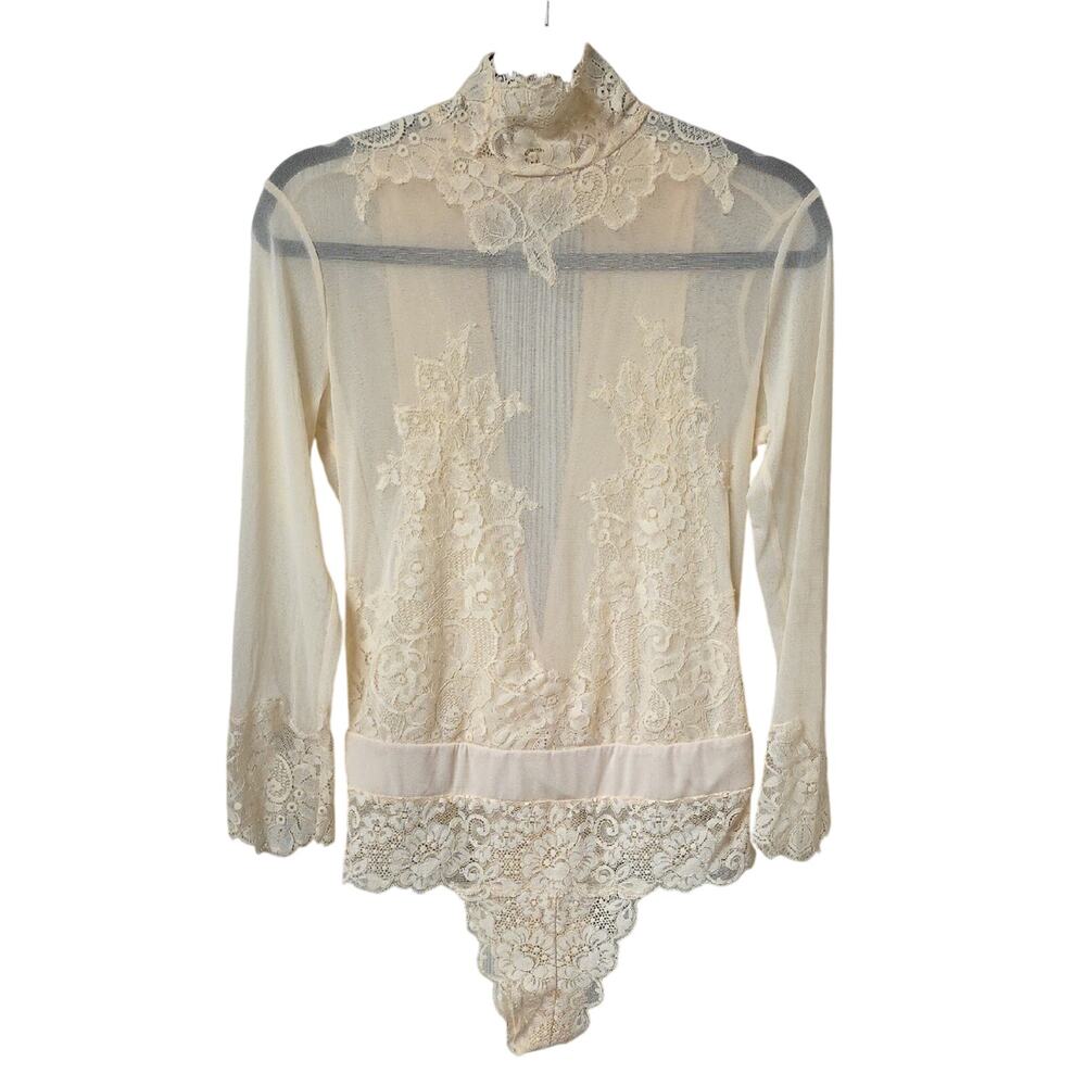We Are HAH x Free People Take HAH Bow Reversible Bodysuit Cream Lace Womens L